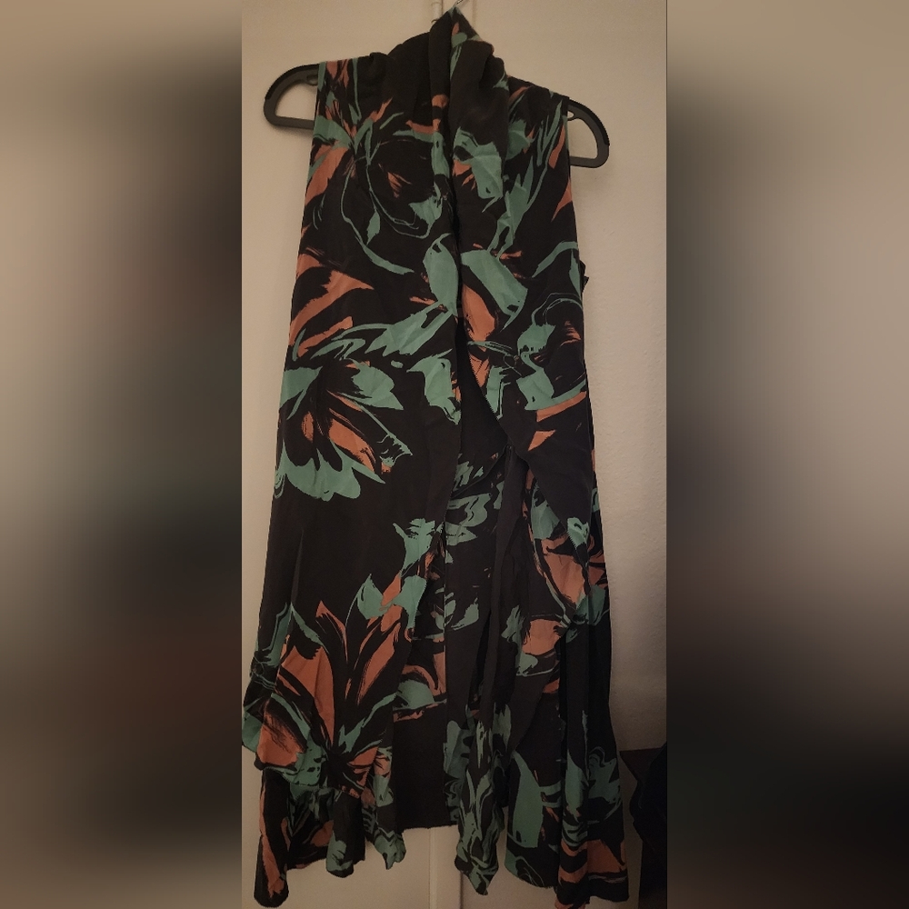 Etro Asymmetrical Dress in Black and Green Floral